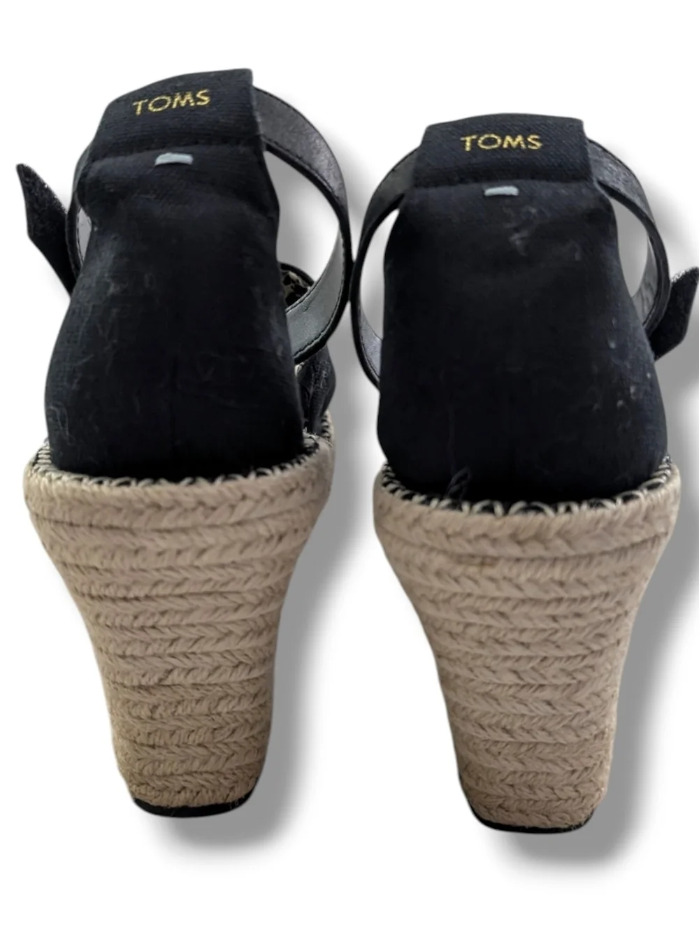 Toms Marisol Black Espadrille Wedge Sandals with Ankle Strap, Size 6
